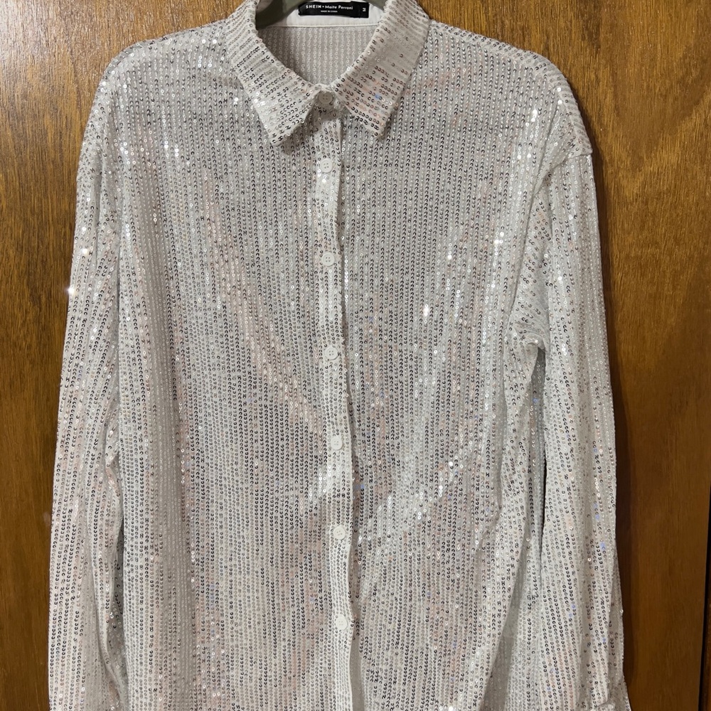 SHEIN Silver Sequin Blouse